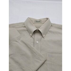 Cutter & Buck Mens Large Tan Micro Check Cotton Button Down Dress Shirt L/G